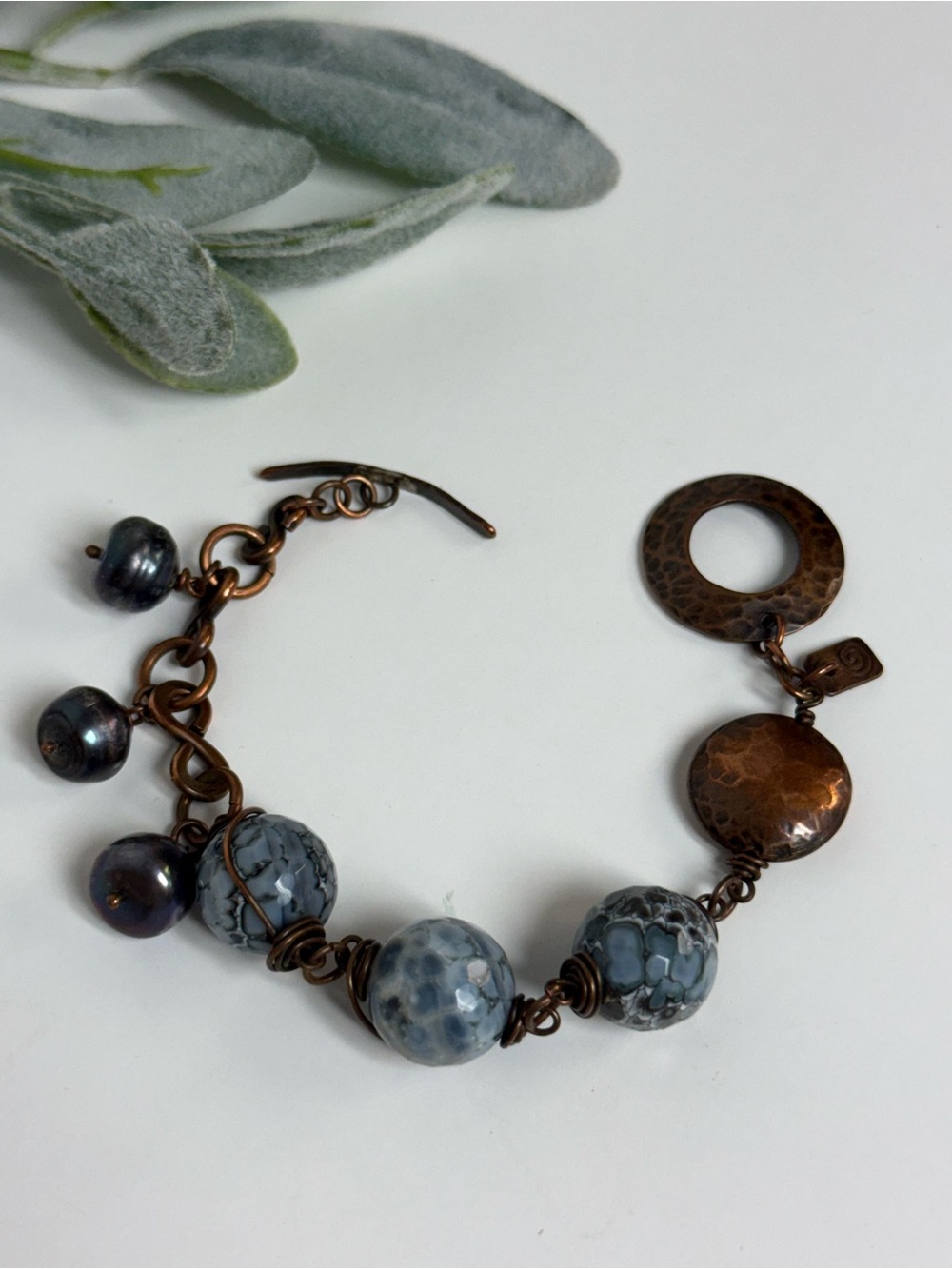 Handcrafted Artisan Copper Wire Statement Link Bracelet Semiprecious Gemstones